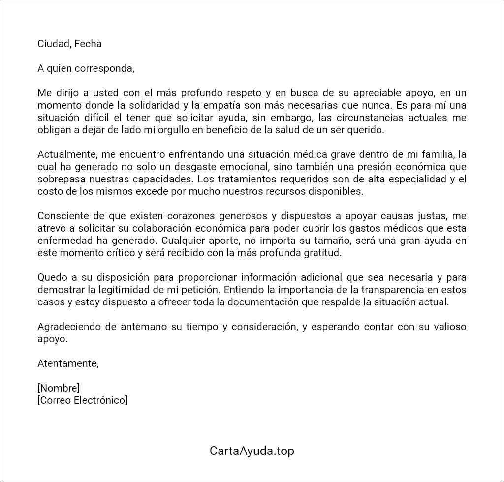 formato de carta para pedir ayuda económica por enfermedad