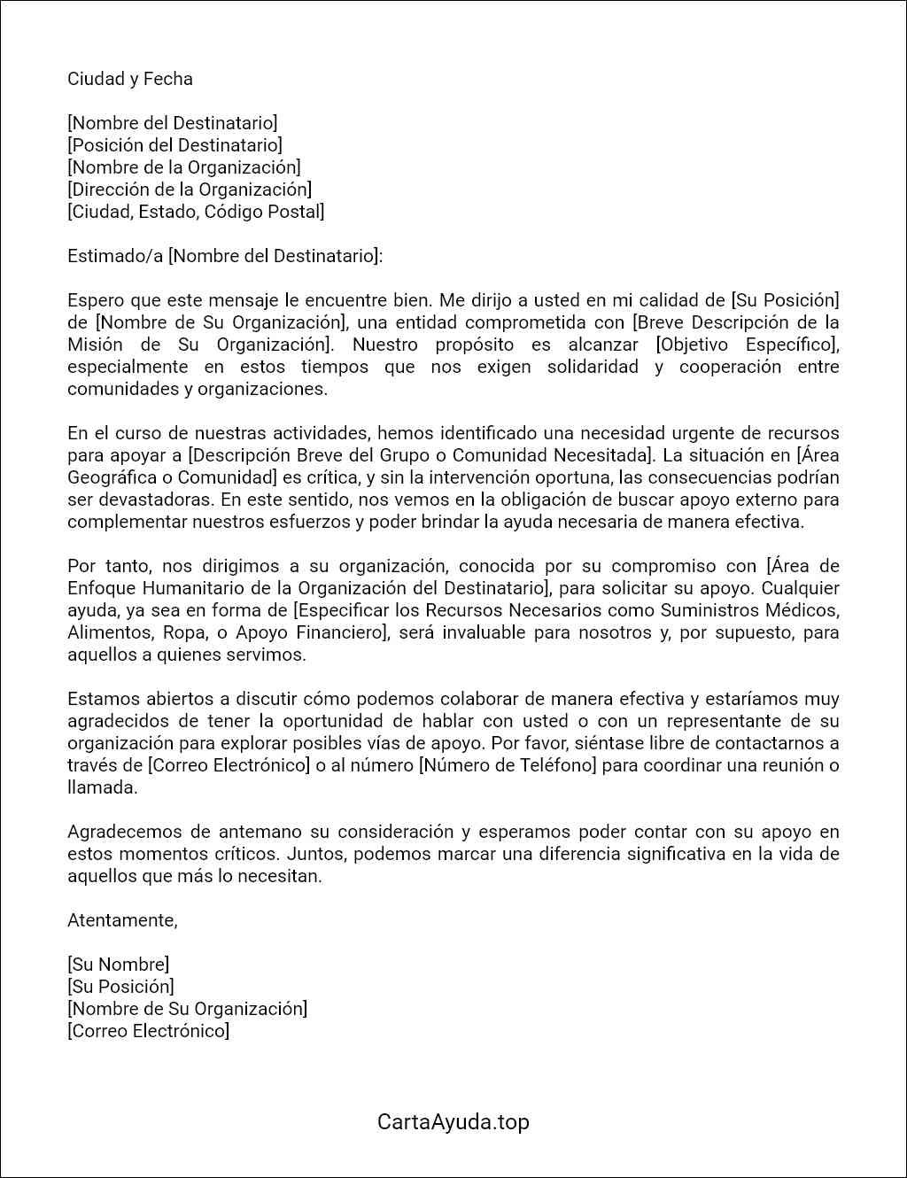formato de carta para solicitar ayuda humanitaria