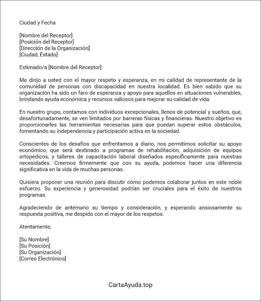 modelo de carta de ayuda económica para personas con discapacidad