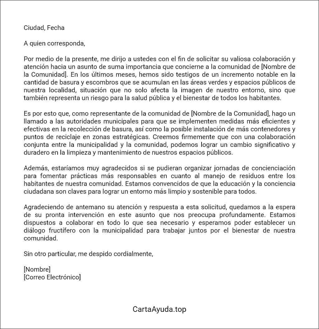 modelo de carta de solicitud para pedir algo a la municipalidad