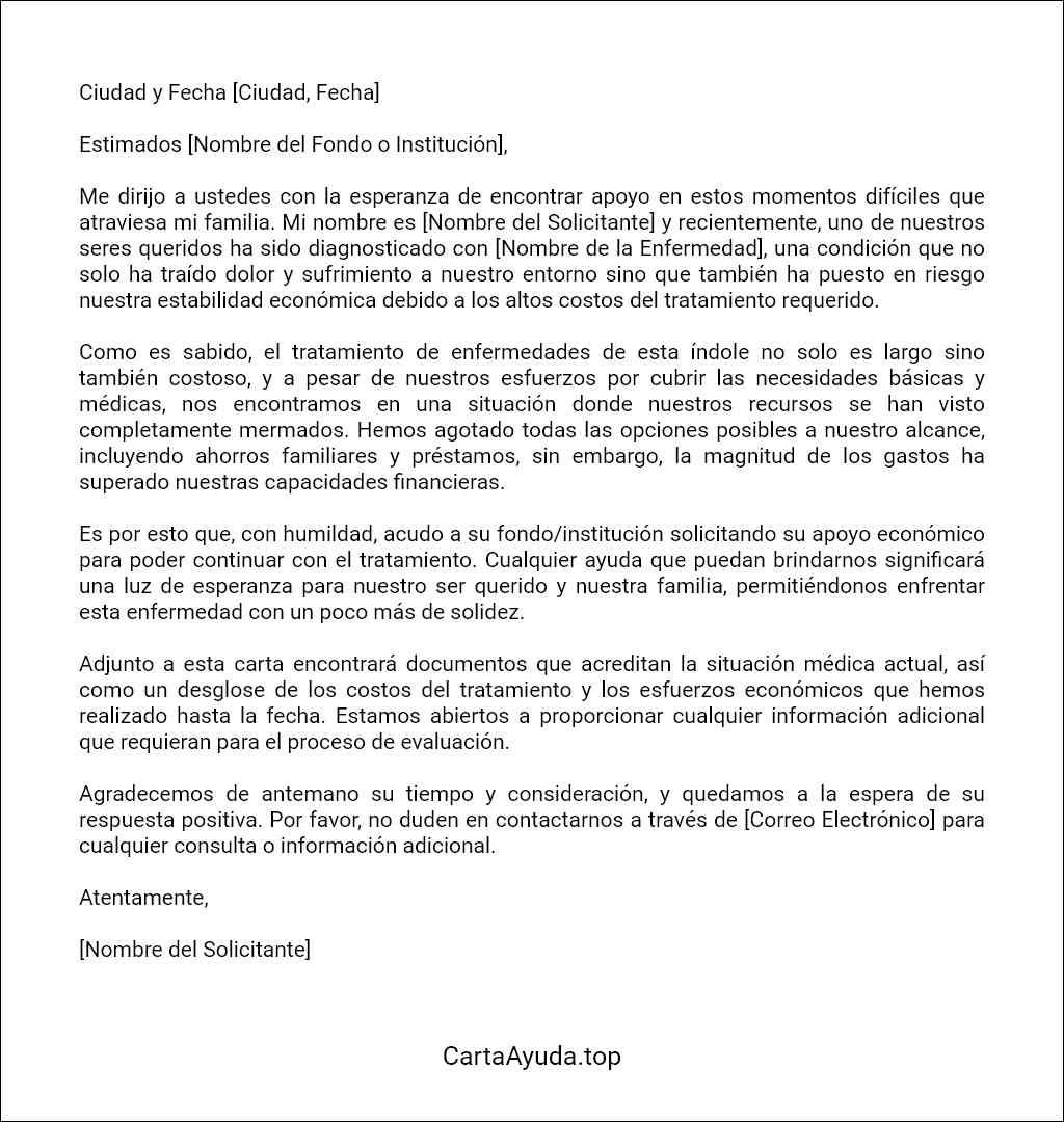 carta para pedir ayuda económica por enfermedad ejemplos