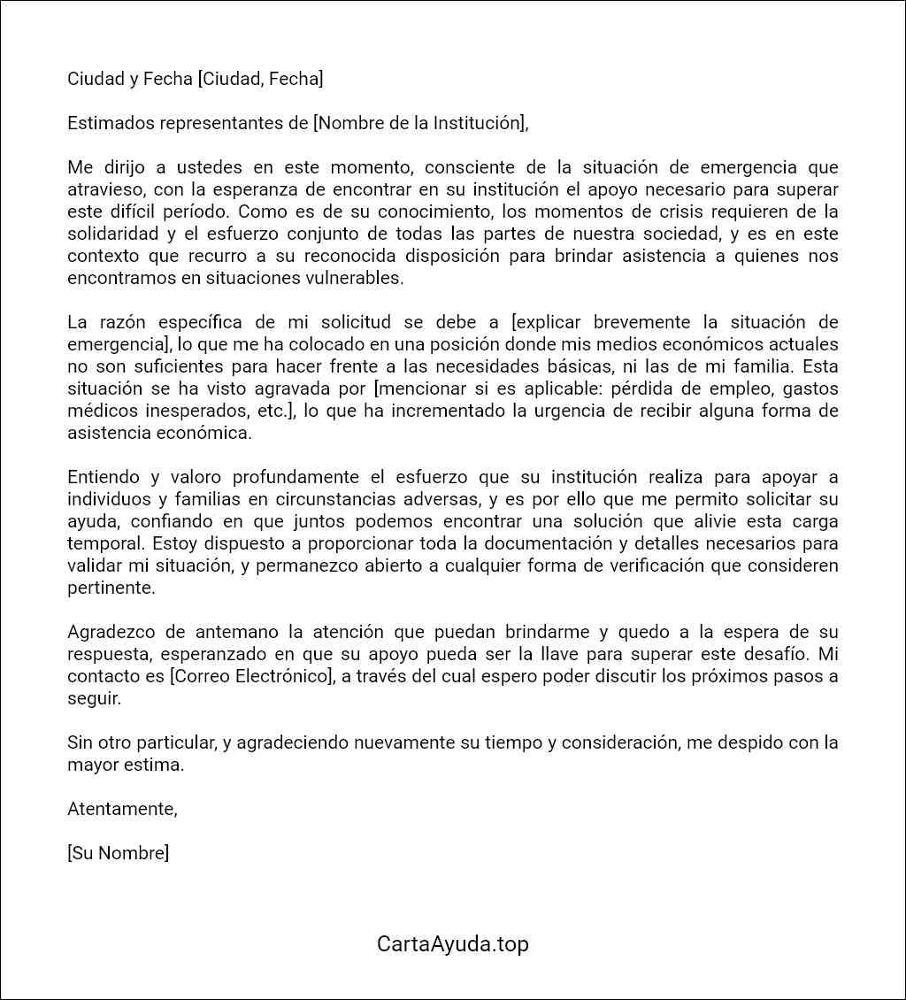 carta para solicitar asistencia económica en situaciones de emergencia modelo