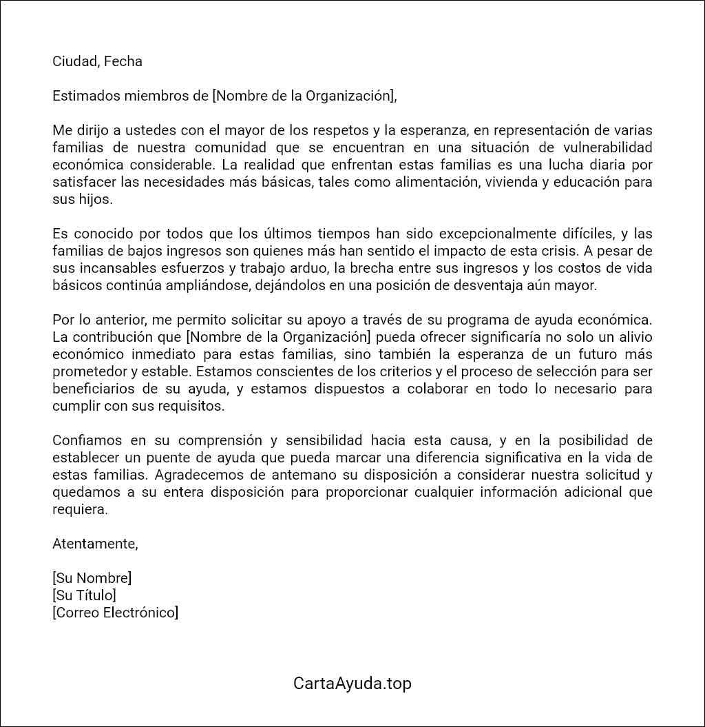 formato recomendado para una carta de ayuda económica para familias de bajos ingresos