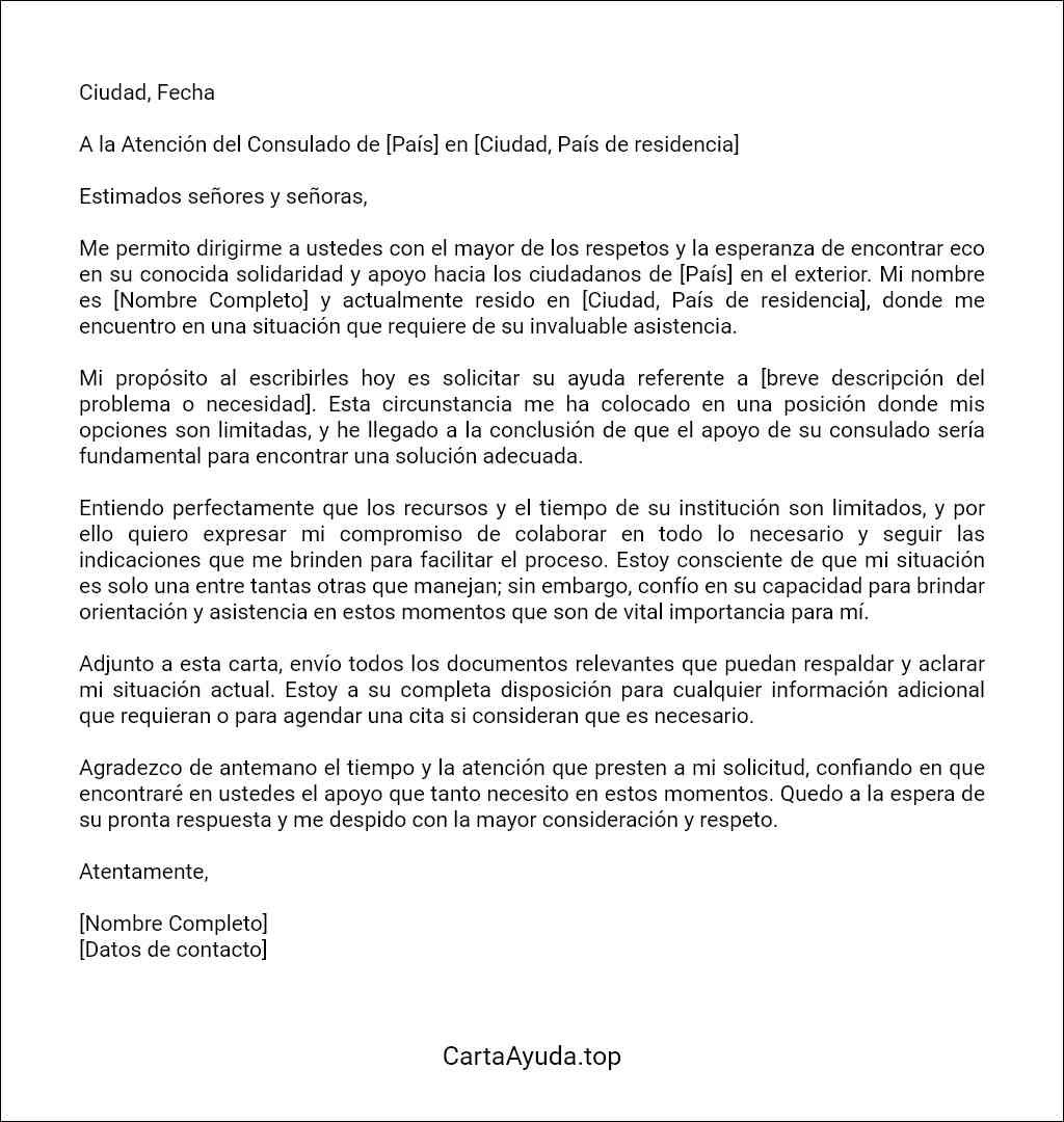 formato de carta de solicitud de ayuda a consulado