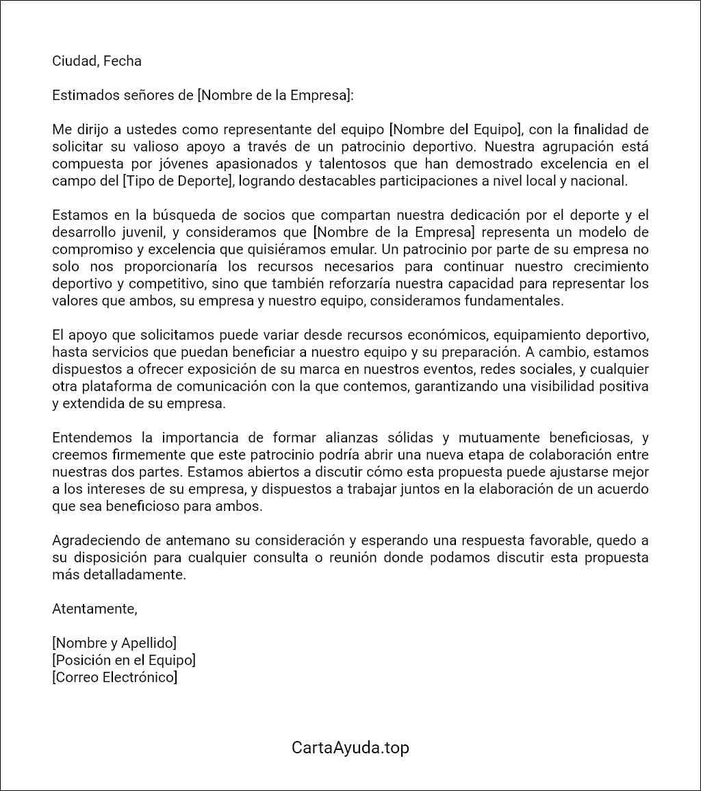 ejemplo de carta solicitud de patrocinio deportivo